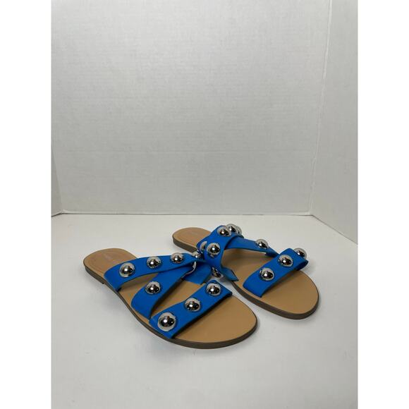 Marc Fisher Womens Blue Silver Strappy Studded Sandals Size 9 - Picture 1 of 6